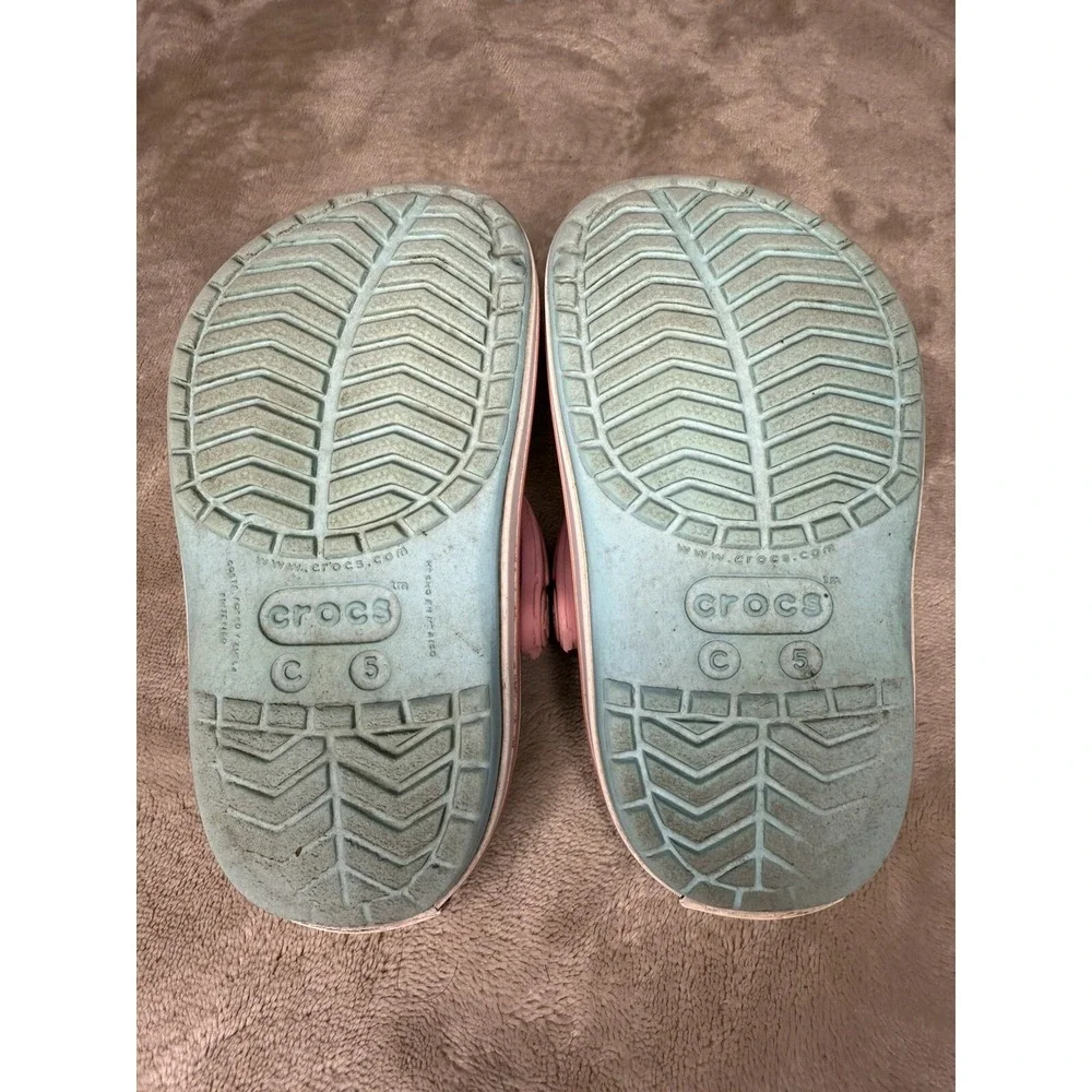 Crocs Crocband Clogs K Kids Ice Blue / Pink Slip On Shoes Back Strap Size 5C